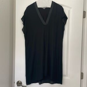 Vince sheet shift dress black with suede trim - size large some wear see photos
